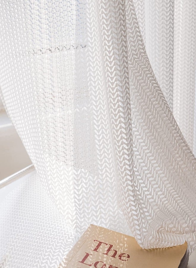 JSFLY Jacquard 2 Panels Set Sheer Curtains 84 inch Length, Semi Sheer Grommet Solid Casual Soft Voile Drapes with Light Filter Window Treatments for Bedroom Living Room, White, 52" W x 84" L - Image 3